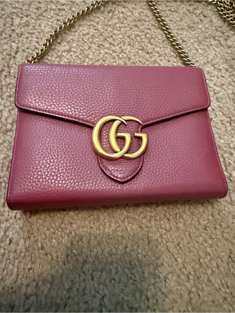 Gucci Pink Pebbled Leather Crossbody with Gold Double G